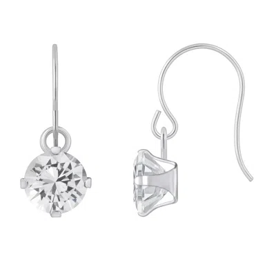 Glistening Jewels 10k Gold 5mm Round White Topaz Drop Earrings In Metallic