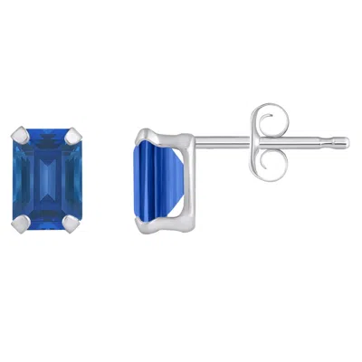 Glistening Jewels 10k Gold 6x4mm Emerald Cut Created Sapphire Stud Earrings In Blue