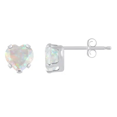 Glistening Jewels 10k Gold 5mm Heart Shape Created Opal Stud Earrings In Metallic