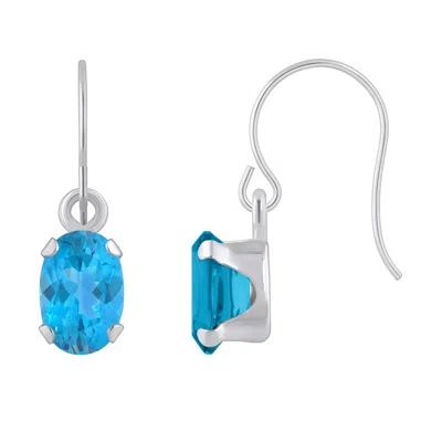 Glistening Jewels 10k Gold 6x4mm Oval Blue Topaz Drop Earrings In Blue