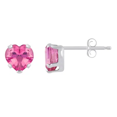 Glistening Jewels 10k Gold 5mm Heart Shape Pink Topaz Stud Earrings In Pink