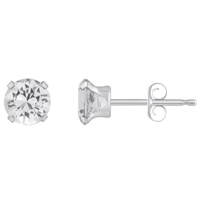 Glistening Jewels 10k Gold 5mm Round White Topaz Stud Earrings In Brown