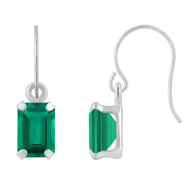 Glistening Jewels 10k Gold 6x4mm Emerald Cut Created Emerald Drop Earrings In Green