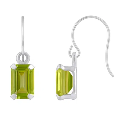 Glistening Jewels 10k Gold 6x4mm Emerald Cut Peridot Drop Earrings In Green