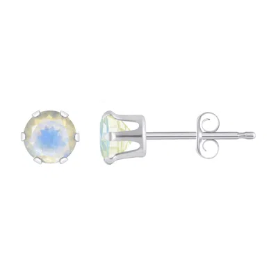 Glistening Jewels 10k Gold 4mm Round Moonstone Stud Earrings In Blue