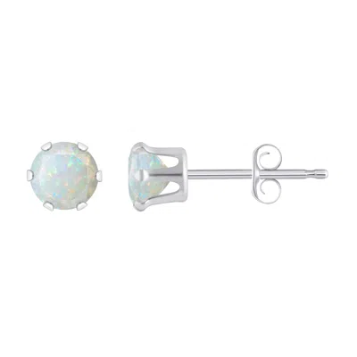 Glistening Jewels 10k Gold 4mm Round Created Opal Stud Earrings In Brown