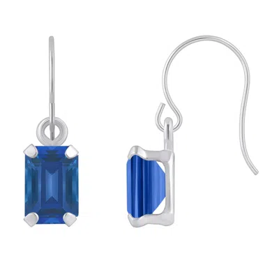 Glistening Jewels 10k Gold 6x4mm Emerald Cut Created Sapphire Drop Earrings In Blue