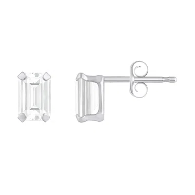Glistening Jewels 10k Gold 6x4mm Emerald Cut White Topaz Stud Earrings In Metallic