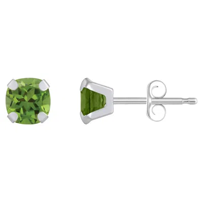 Glistening Jewels 10k Gold 5mm Cushion Peridot Stud Earrings In Brown