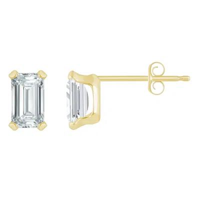 Glistening Jewels 10k Gold 5x3mm Emerald Cut Cubic Zirconia Stud Earrings In Brown