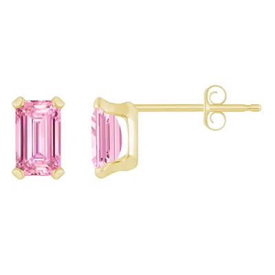 Glistening Jewels 10k Gold 5x3mm Emerald Cut Pink Cubic Zirconia Stud Earrings In Brown