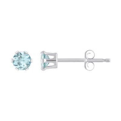 Glistening Jewels 10k Gold 3mm Round Aquamarine Stud Earrings In Brown