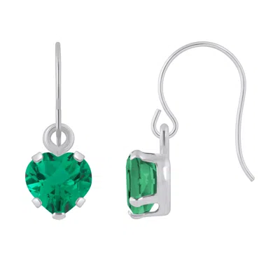 Glistening Jewels 10k Gold 5mm Heart Shape Created Emerald Drop Earrings In Brown