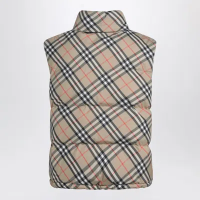 Burberry Sleeveless Down Jacket Featuring Check Pattern In Brown