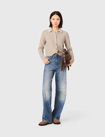 Maje Woman's Wool Cardigan With Removable Bead Collar For Spring/summer In Blue