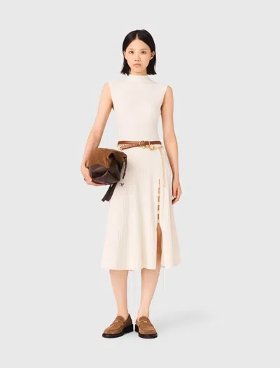 Maje Woman's Viscose Ribbed Dress With Side Slit For Spring/summer In Neutral