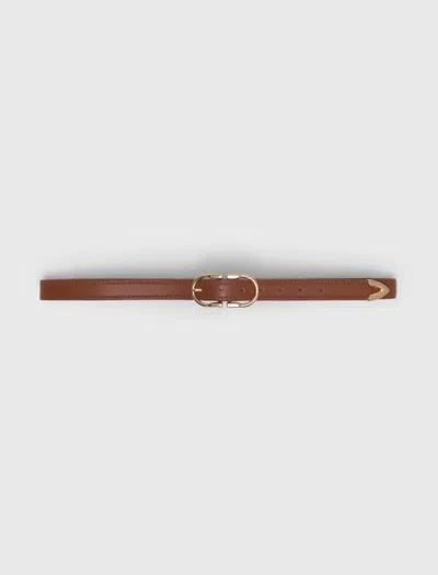Maje Woman's Leather Double-buckle Leather Belt For Spring/summer In Brown