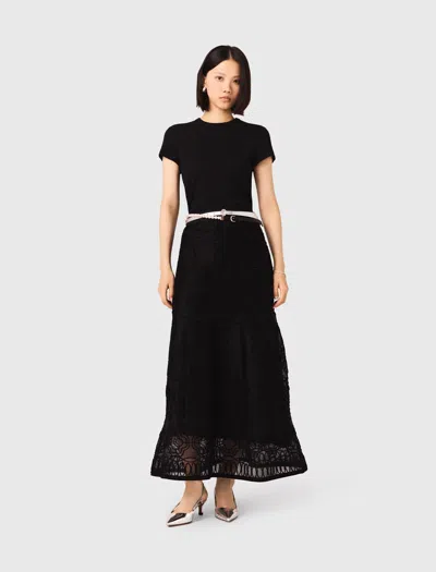 Maje Woman's Polyester Embroidered Basket-weave Knit Skirt For Spring/summer In Black