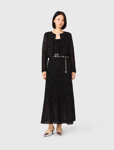 Maje Woman's Polyester Rhinestone Knit Cardigan For Spring/summer In Black