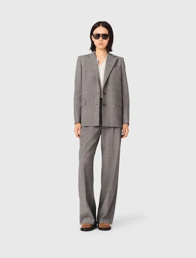 Maje Woman's Wool Checked Suit Jacket For Spring/summer In Gray