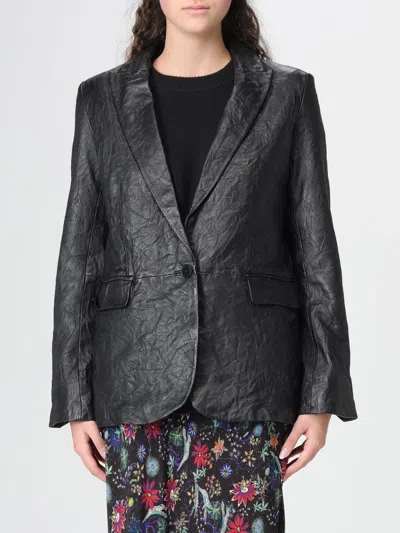Zadig & Voltaire Leather Crinkle Jacket In Black
