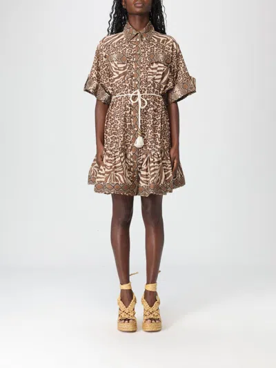 Zimmermann Wanderlust Lantern Belted Printed Cotton Mini Dress In Multi