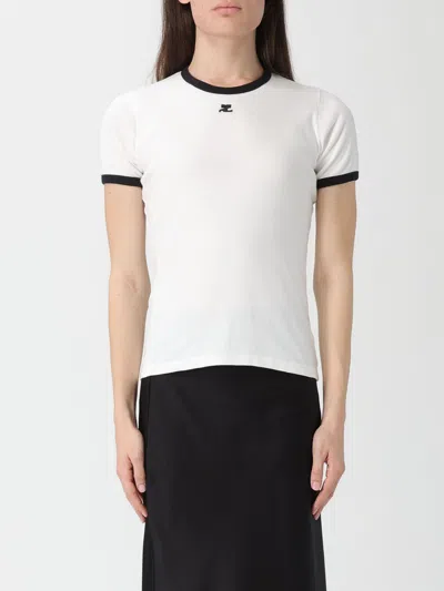 Courrèges Courreges Women Cotton T-shirt With Contrasting Profiles In White