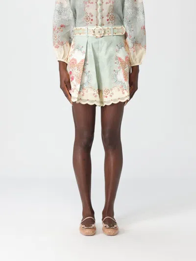 Zimmermann Daylight Multicolor Shorts With Belt On The Front And All-over Floral Motif In Linen Woman In Multi