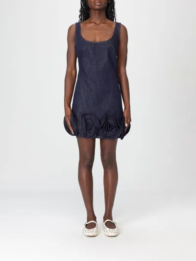 Self-portrait Short Blue Dress With Floral Applique Self Portrait In Black