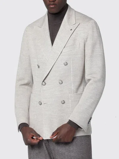 Tagliatore Beige Double-breasted Wool-blend Jacket In Gray