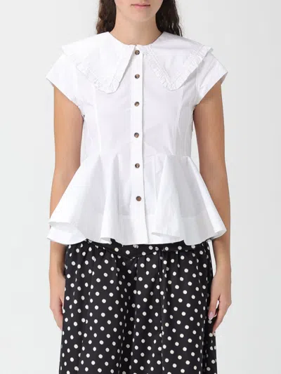 Ganni Short Cotton Shirt With Ruffles In White