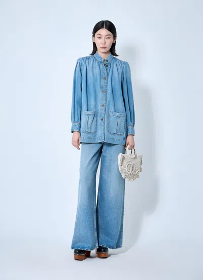 Chloé Relaxed Fit Jacket With Buttoned-cuff Sleeves In Blue