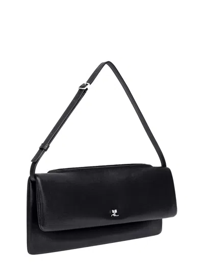 Courrèges Rectangular Leather Shoulder Bag With Adjustable Strap In Black