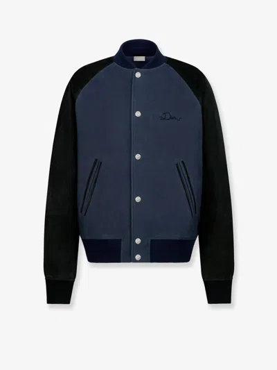 Dior Men  Ribbon College Cotton And Suede Bomber In Blue
