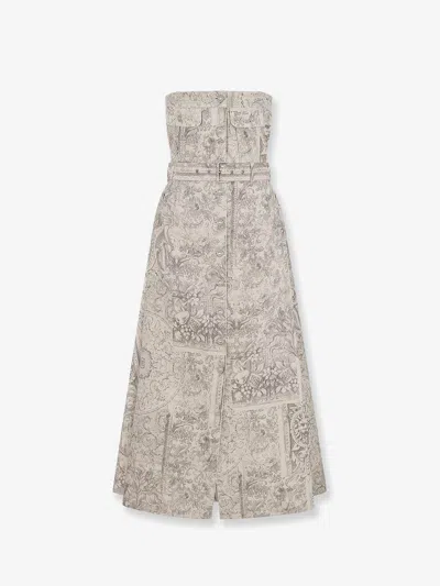 Dior Women  Barocco Cotton And Linen Flared Midi Dress In Multi