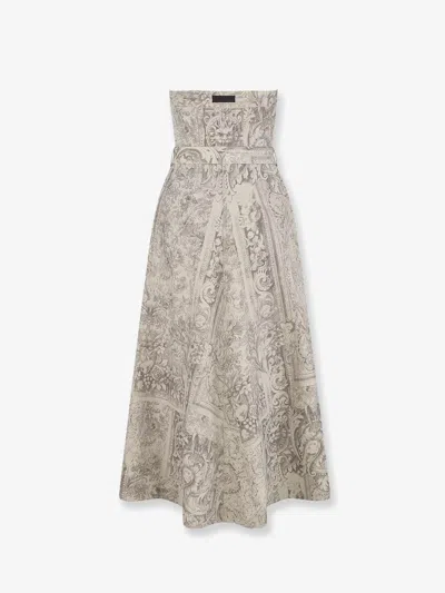 Dior Women  Barocco Cotton And Linen Flared Midi Dress In Multi