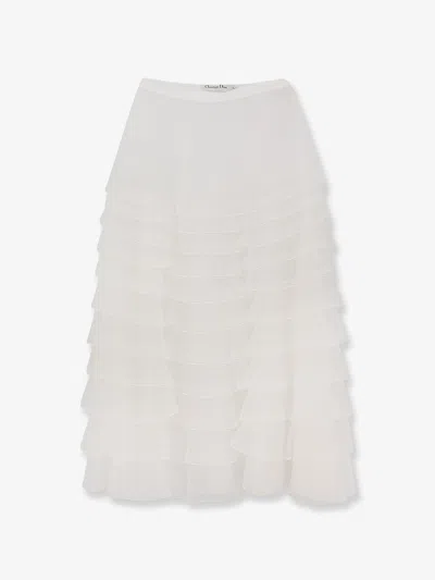 Dior Women Flounced Voile Skirt In White