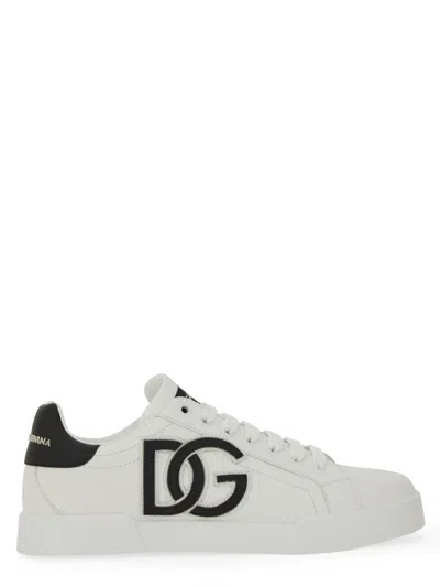 Dolce & Gabbana Portofino Logo-tag Leather Sneakers In White
