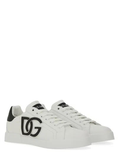 Dolce & Gabbana Portofino Logo-tag Leather Sneakers In White