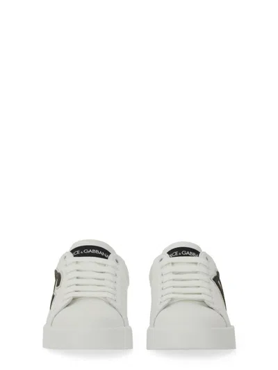 Dolce & Gabbana Portofino Logo-tag Leather Sneakers In White