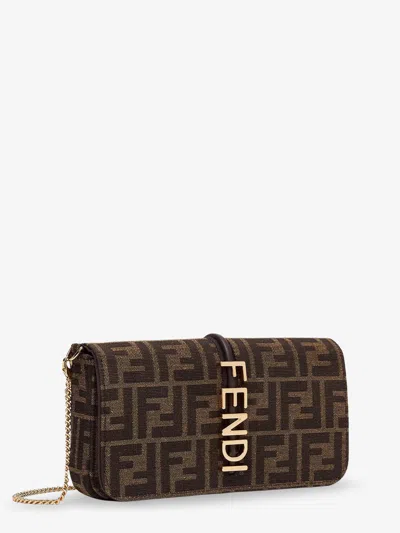 Fendi Women Wallet On Chain Ff Jacquard Fabric Wallet/bag In Brown