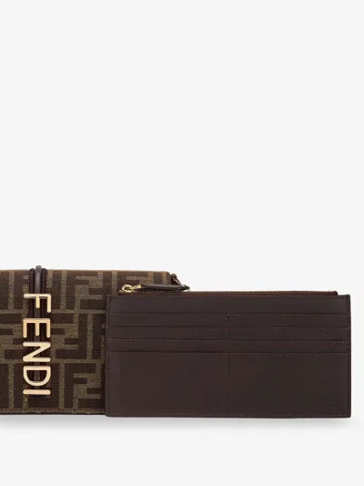 Fendi Women Wallet On Chain Ff Jacquard Fabric Wallet/bag In Brown
