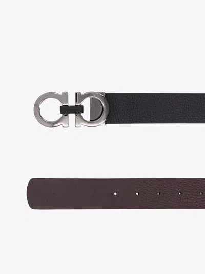 Ferragamo Men Gancini Adjustable And Reversible Belt In Black