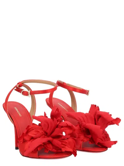 Ferragamo 90mm Flower-embellished High-heel Sandals In Red