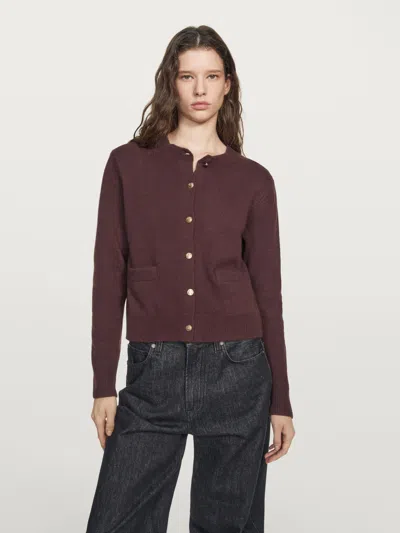 Massimo Dutti Knit Cardigan With Gold Buttons In Brown