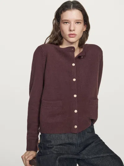 Massimo Dutti Knit Cardigan With Gold Buttons In Brown