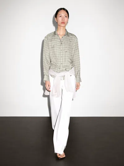 Massimo Dutti Flowing 100% Cupro Check Shirt In White