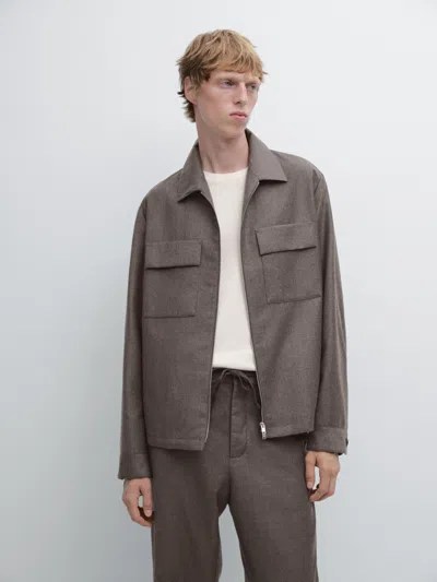 Massimo Dutti 100% Wool Flannel Jacket In Gray