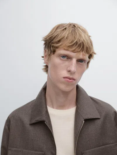 Massimo Dutti 100% Wool Flannel Jacket In Gray