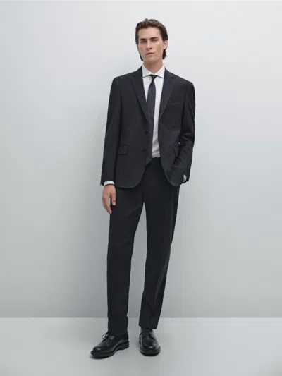 Massimo Dutti 100% Wool Suit Blazer In Black